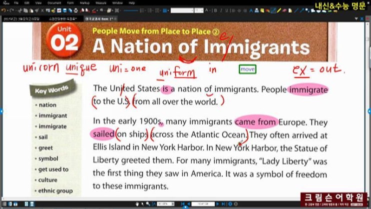  대방동 크림슨어학원 미국교과서 Basic1-2.A Nation of Immigrants