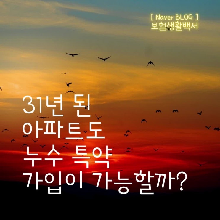  31년 된 구축 아파트도 누수 특약 가입이 가능합니다 - KB손해보험 우리집안심종합보험으로 급배수시설누출손해 보장 최고 300만원