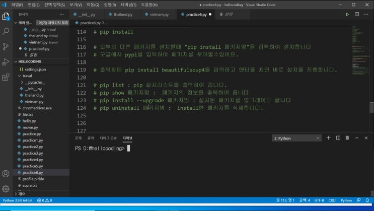  독학 파이션 코딩 종료 42일 전 -  패키지, 모듈 위치 확인, pip 내장,외장함수