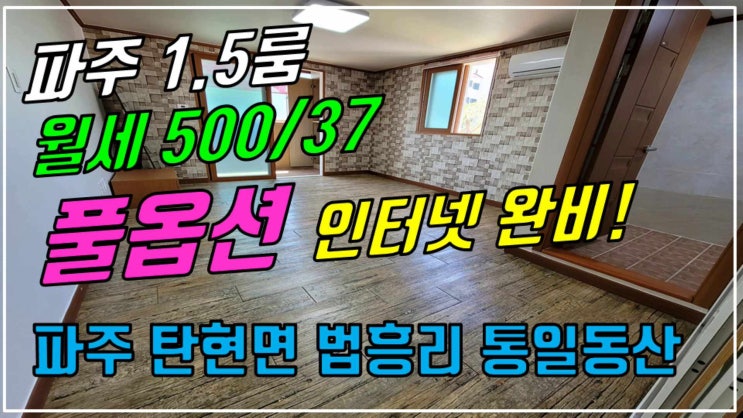  파주 탄현면 법흥리 1.5룸 월세 500/37만 인터넷 완비 풀옵션 조망 좋고 햇빛 잘 드는 남향집, 통일동산 1.5룸 임대
