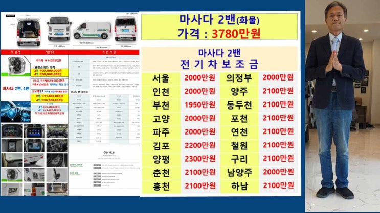 22년6월 전기밴 판매 등록 1위 2인승, 4인승 전기 승합 밴 MASADA 마사다 밴 전국 보조금 평균 2000만원 경차가격대 ...