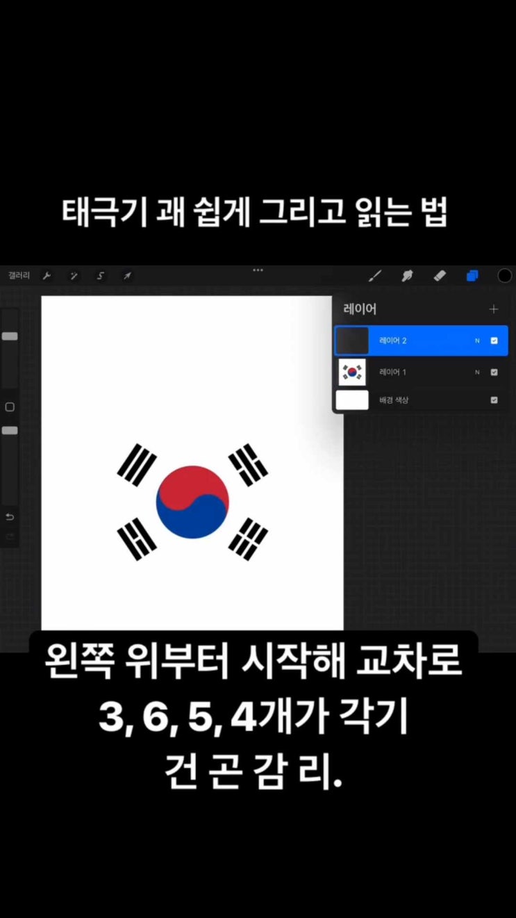  태극기 괘 쉽게 그리고 읽는 법!!