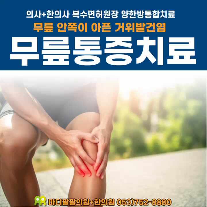  대구무릎통증병원  수성구 거위발건염치료 의사+한의사 복수면허의사 무릎안쪽통증