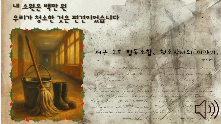  실제 자활 참여자 에세이 세번째 이야기 [ 내 소원은 백만 원] 우리가 청소한 것은 편견이었습니다. 자활근로자에서, 자활 창업 성공 대표사례까지.