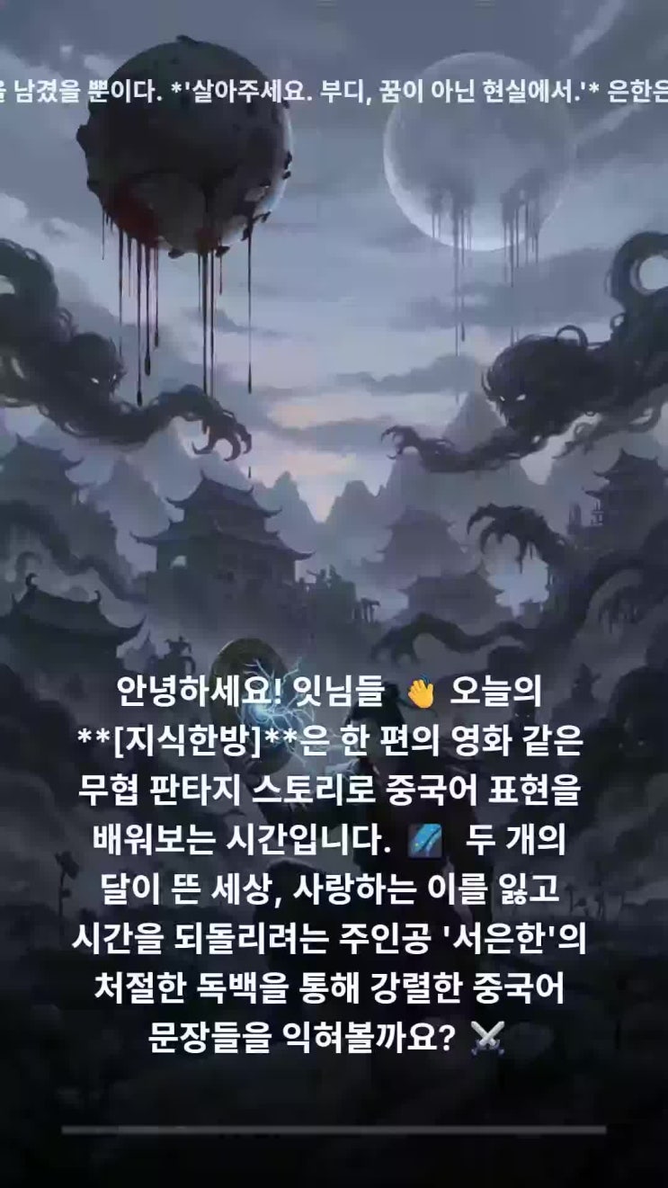  [지식한방] 무협 판타지 소설로 배우는 중국어        몽환회귀록 (夢幻回歸錄): 달을 베어 시간을 걷다    "이 악몽을 다시 꾸겠다"