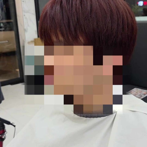 밀본 레드브라운 버건디 시스루댄디컷 - 호박넝쿨헤어 명장동 미용실 시술 사례