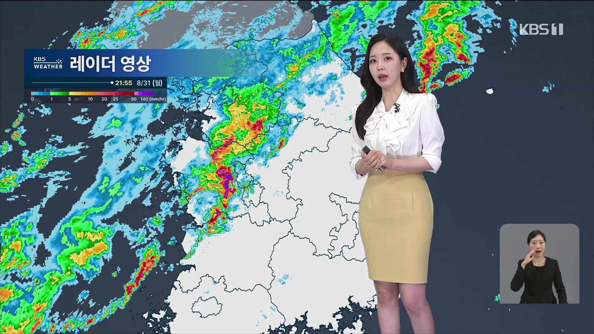 2026년 8월 31일 KBS뉴스9 날씨예보(9월 1일 예상강수량, 최고기온, 주간날씨)