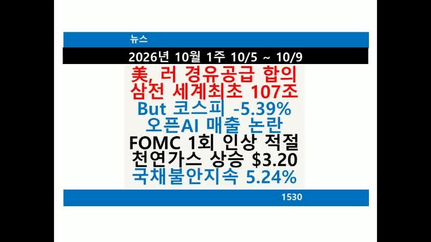 [주간 뉴스]삼성전자 세계최초 107조 영업이익, But 코스피급락 -5.39%, 오픈AI 매출 논란, 10년국....