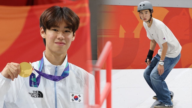 '타고난 승부사' 17살 강준이..스케이트보드 '첫 금'
